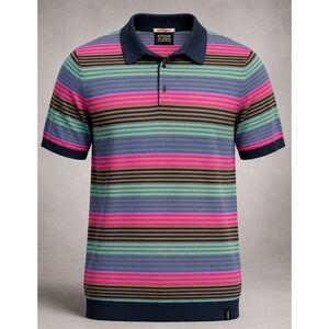 Scotch & Soda Mens Polo Shirt M Multicolor Striped Knit Retro Short Sleeve